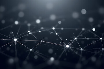 Aufkleber - Abstract network of interconnected glowing white dots and lines on a dark blue background with blurred bokeh effect