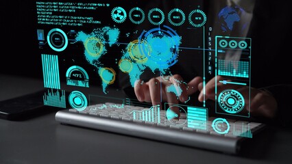 Poster - Connection network visualization showing global connection, network communication, digital connection analytic. Connect networks tool support real-time insight and improve connection system. Thunk