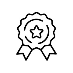 Poster - Illustration of a black and white award ribbon with a star inside a circle and wavy edges design
