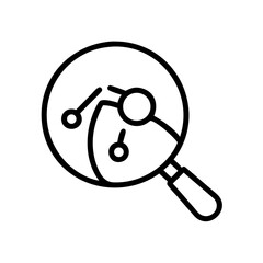 Poster - Magnifying glass focusing on a network diagram with interconnected nodes and lines in simple black outline