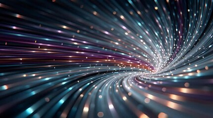Poster - Glowing fiber-optic vortex tunnel in abstract digital space