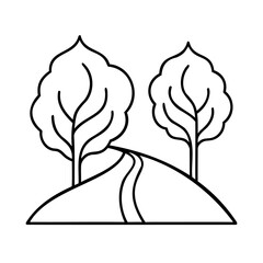 Poster - Two trees on a hill with a winding path graphic landscape