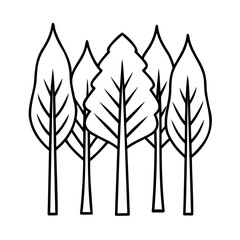 Poster - Five stylized trees with various leaf shapes on forest nature