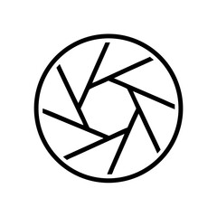 Poster - Aperture icon depicting a circular shape with six internal segments in a minimalistic black and white style