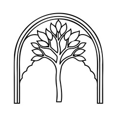 Poster - A stylized tree within an arched frame on leaves outline