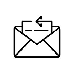 Poster - Outline of open envelope with letter and arrow indicating a reply or return message action icon