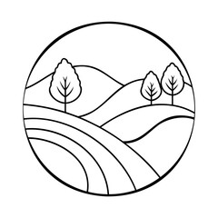 Poster - Landscape with trees hills curved lines within an oval frame vector