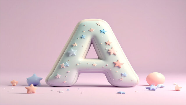 Whimsical Clay Letter A with Star Accents A Charming 3D Rendering for Playful Designs and Educational Projects