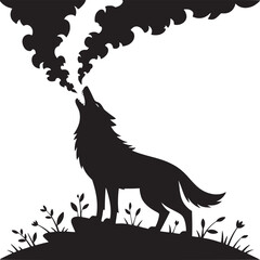 Poster - Black and white wolf howling silhouette vector illustration animal wildlife nature design art graphic