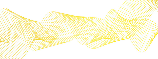 Poster - modern abstract wave design with thin, evenly spaced yellow curved flowing lines. smoothly, forming 