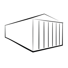 Leinwandbilder - Black and white vector illustration of a shipping container with a gabled roof on a white background