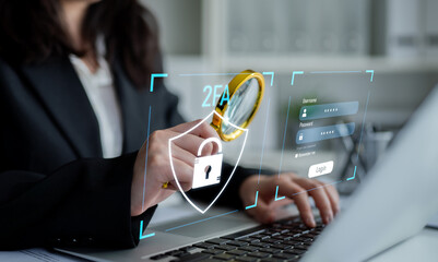 Poster - Two-factor authentication strengthens login system security. Adds protection, two-factor authentication increases privacy, and two-factor authentication prevents access breaches. Latch