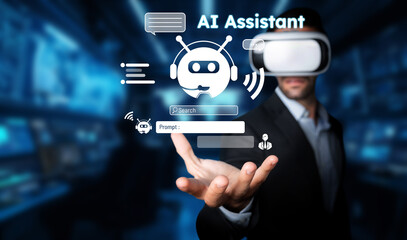 Poster - Explore a futuristic AI assistant concept featuring a virtual reality interface and chatbot functionalities for advanced automation and enhanced user engagement. XDMCP
