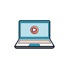 Poster - Vector art of a laptop with a video playing on the screen isolated on white background