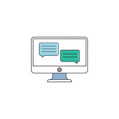 Poster - Vector art of a computer monitor displays two speech bubbles isolated on white background