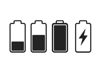Poster - Battery charger icon set. Power status level from low to full. Charge indicator symbol for mobile phone app, ui, ux design. Smartphone energy accumulator vector graphic.