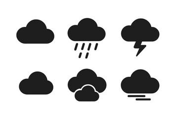 Fototapete - Weather Cloud Icons Set. Vector Symbols for Forecast, Rain, Thunderstorm, Fog, Overcast, Meteorology. Black Silhouette Cloud Illustrations Isolated on White Background. Modern Flat Design