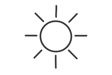 Poster - Minimalist Sun Icon Vector Illustration. Simple Black Line Art Sun Symbol with Rays. Modern Weather, Summer, Sunshine, Solar Energy Concept. Isolated on Transparent Background. Clipart Design