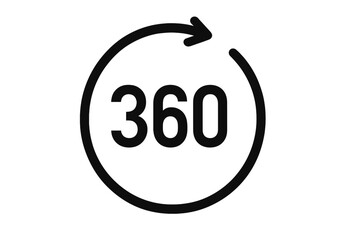 Poster - 360 degree view icon. Rotation arrow symbol. Virtual tour panorama sign. 3D angle and full circle concept. VR technology for panoramic view. Isolated vector graphic element.