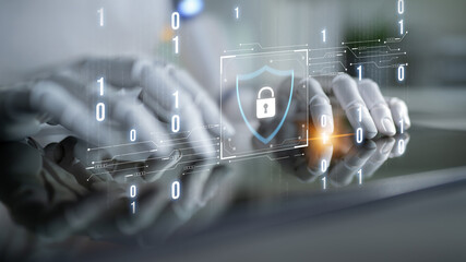 Poster - AI artificial intelligence strengthens cybersecurity with intelligent threat detection, virtual assistant alerts, and proactive protection agAI artificial intelligencenst digital breaches. Latch