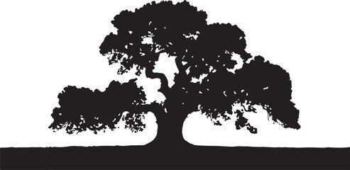 Vector art of a large oak tree in silhouette isolated on white