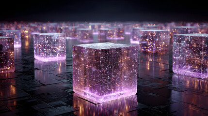 Poster - Futuristic metaverse digital cubes block technology network connection concept, the time of technology and artificial intelligence