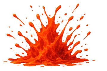 Poster - Orange paint splattering, generating vivid, energetic droplets with bold, dynamic movement against clean background