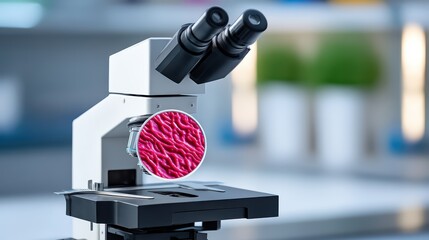 Poster - Modern Microscope in Laboratory Setting Focusing on Tissue Sample for Scientific Research and Analysis