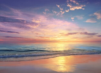 Wall Mural - Beautiful sunset over the sea with  colorful sky and sun in the evening time