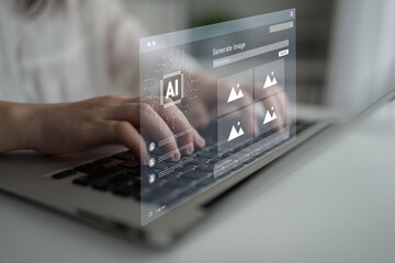 Fototapete - AI image generator interface enables image, AI, and generator process by converting user prompt into visual content using intelligent algorithms Latch