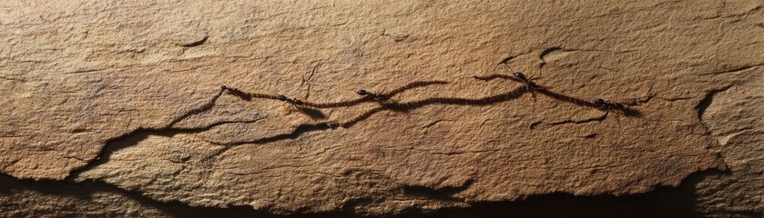 Poster - Ancient Fossilized Remains on Rock Surface Displaying Unique Cracks and Imprints in Natural Earth Tones