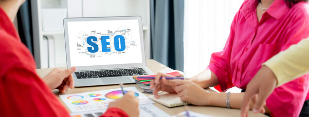 Poster - SEO search engine optimization for brisk e-commerce and online retail business showing on computer screen