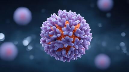 Poster - Detailed 3D Visualization of Abstract Virus Structure with Colorful Surface Texture and Blurred Background