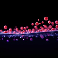Poster - Abstract Image of Red and Purple Spheres Floating Above a Dark Background with Textured Surface