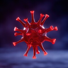 Poster - Red Virus Structure Model with Surface Protrusions and Detail for Scientific Illustration and Education