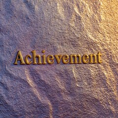 Poster - Textured Surface with the Word Achievement Embossed in Golden Letters on an Elegant Background in Soft Lighting
