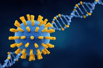 Poster - Detailed Illustration of Virus Structure with DNA Helix in Background Representing Microbiology and Molecular Biology Concepts
