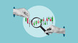 © Andrii - Candlestick trading chart and a hand holding a magnifying glass. Trading analytics concept. Investment management