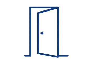 Poster - Open blue door with round handle symbolizes opportunity, welcome, and new possibilities, on a transparent background