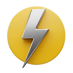 Poster - Silver lightning bolt symbol on a bright yellow circle isolated on transparent background