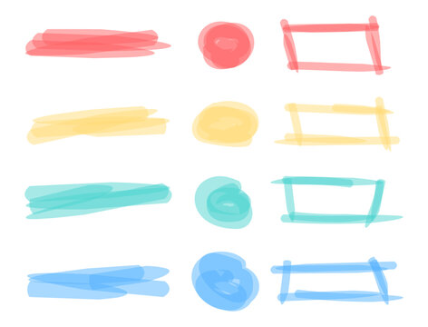 Watercolor shapes of circles, frames. Watercolor boxes for text