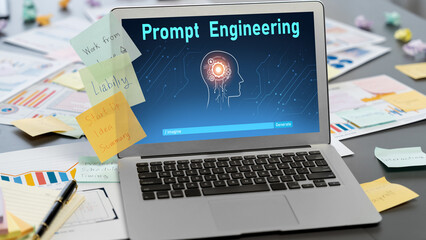 Poster - Sticky note for creative and analytic brainstorm for business idea with BI data dashboard on laptop screen. Analysis financial data visualization tech for marketing strategy. Prodigy