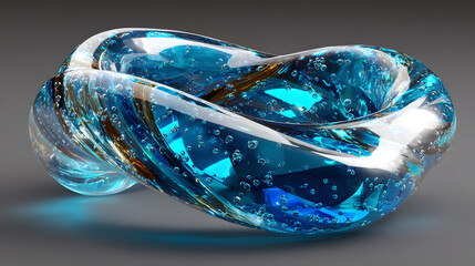 Poster - Abstract torus ring bubble glass background in 3d render design. abstract blue background, twisted glass shape, highlight reflection, isolated design element