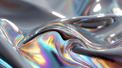 Poster - Silver holographic foil. Abstract chrome waves background. Hologram texture. Premium quality. Modern design. abstract 3d wave background