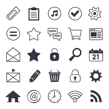 Collection of dark grey icons on white background graphic