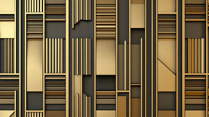Poster - Abstract geometric composition of gold and dark gray elements, showcasing a modern and sophisticated pattern with a blend of lines and shapes.