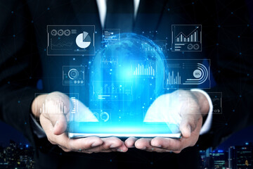 Poster - Real-time global data analytics dashboard visualizing insights from interconnected systems for decision-making, business analytics, and digital transformation Vouch