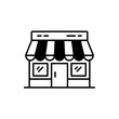 © MstSamima - Illustration of a Shop with Awning in Black and White Simple Line Drawing Style