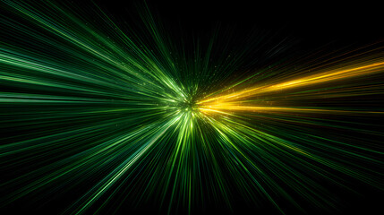 Poster - Asymmetric green light burst. abstract beautiful rays of lights on a dark green background with the colors of green and yellow.