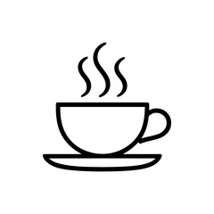 Poster - Sleek Cup and Saucer with Rising Steam Line Art Fresh Morning Beverage